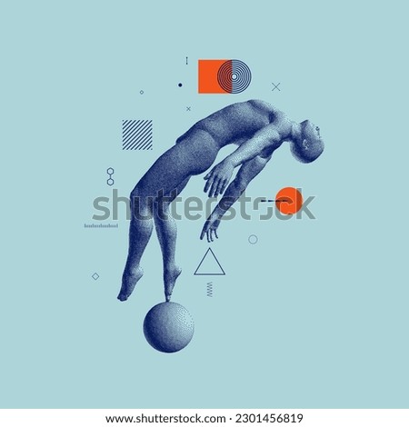 Flying man in zero gravity or a fall. Levitation act. Hovering in the air. Take me higher. Astral travel out of body or reincarnation spiritual concept. Psychic mind power of meditation. 3D art. Royalty-Free Stock Photo #2301456819
