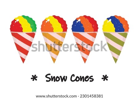 Set of shaved ice on cones modern vector illustration