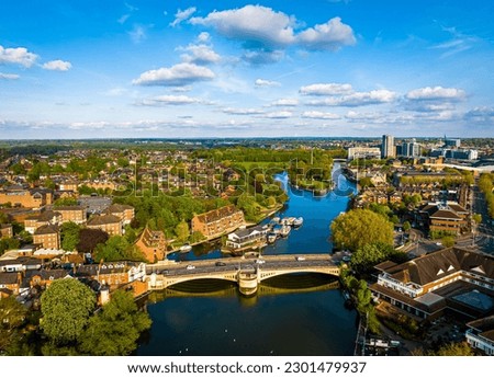 Aerial view of Reading, a large town on the Thames and Kennet rivers in southern England, UK Royalty-Free Stock Photo #2301479937