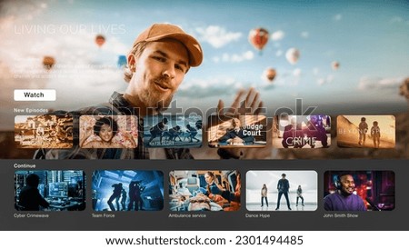 Interface of Streaming Service Website. Online Subscription Offers TV Shows, Realities, Fiction Movies, Podcasts. Screen Replacement for Desktop PC and Laptops With Featured Family Drama.