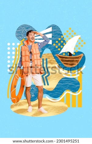 3d retro abstract creative artwork template collage of funky funny guy looking for people saving isolated painting background