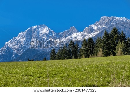 mountain of Austrian Alps. Birnhorn near Saalfelden Leogang. Blue sky in background Royalty-Free Stock Photo #2301497323