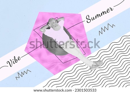 Collage portrait of positive black white colors grandfather lay beanbag enjoy summer vibe isolated on painted background