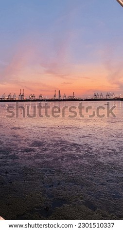 Sunset sea port and sky color
