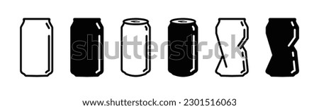 Soda can icon vector in thin line and flat style with editable stroke on white background. Dented soda cans icons set. Beverage, beer and brewing sign and symbol. Vector illustration Royalty-Free Stock Photo #2301516063