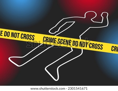 illustration of a crime scene accident victim, murder. police line, do not cross Royalty-Free Stock Photo #2301541671