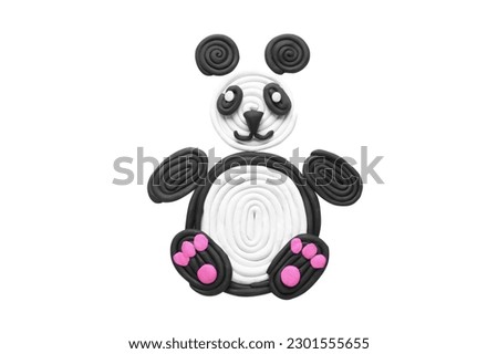 Panda made of plasticine on white background, top view