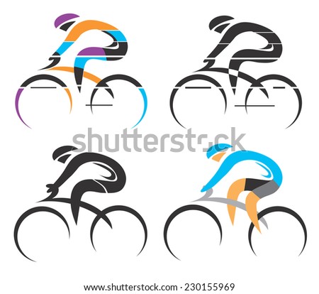 Cyclist symbols. Four modern stylized colorful and black symbols of sport cyclist. Vector illustration. 