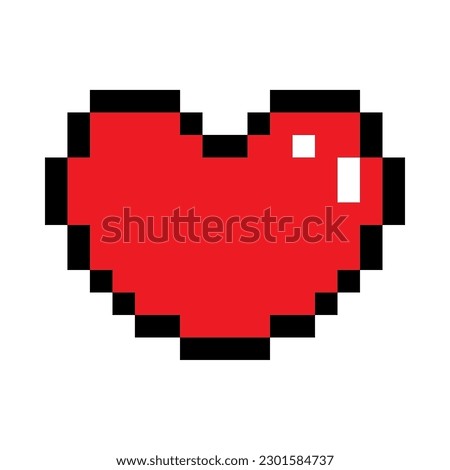 Pixel art heart icon symbol. Flat design, isolated on white background, EPS10 vector