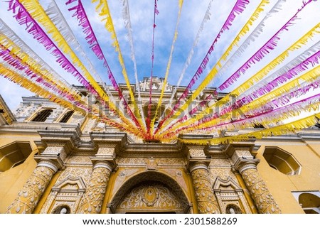 La Merced church (Church of Mercy) in central park of Antigua, Guatemala. Royalty-Free Stock Photo #2301588269
