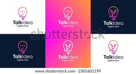 Collection of chat bubble logo design with light bulb graphic design vector illustration. Smart chat symbol, icon, creative.