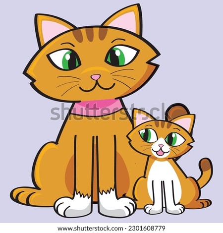 cute cat mom with green eyes and kitty mother's day vector illustration baby animal mother and child