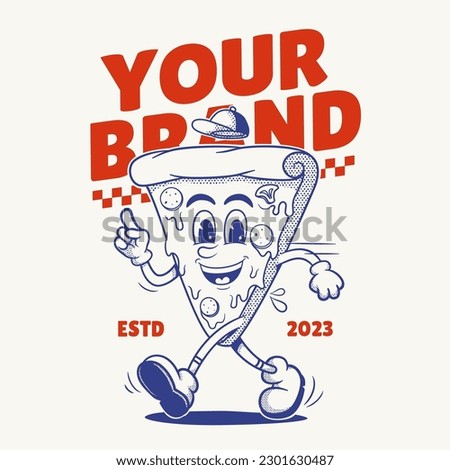 Pizza Character, Retro Mascot Character, vintage logo