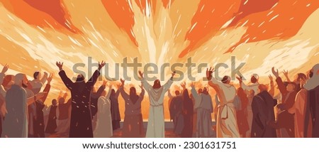 Biblical vector illustration series, Pentecost also called Whit Sunday, Whitsunday or Whitsun. It commemorates the descent of the Holy Spirit upon the Apostles and other followers of Jesus Christ Royalty-Free Stock Photo #2301631751