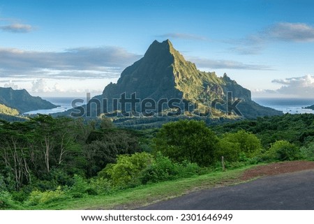 Mount Rotui at sunrise, Moorea island, French Polynesia Royalty-Free Stock Photo #2301646949