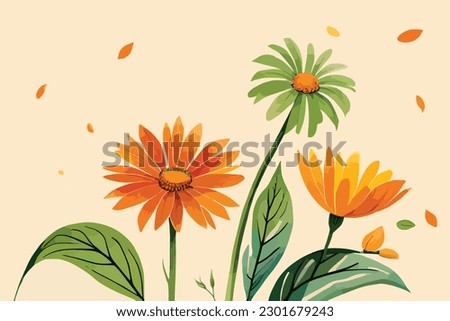 Calendula flower watercolor floral design Royalty-Free Stock Photo #2301679243