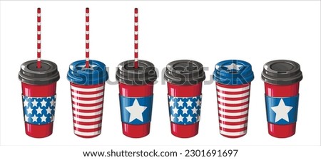Take Out Drink. Coffee Cup in Patriotic Colors. 4th of July Patriotic Concept. Independence Day design element