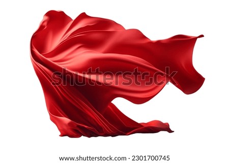  Flying red silk fabric. Waving satin cloth isolated on transparent PNG background. Generative AI. Royalty-Free Stock Photo #2301700745