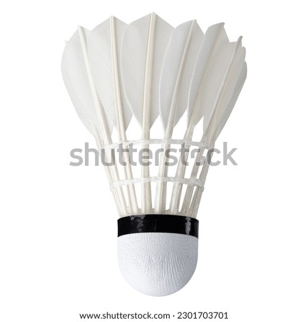 Shuttlecocks. Goose Feather Badminton Shuttlecocks. High Speed Badminton Birdies. Great Stability and Durability. Professional sport equipment. Game. White isolated background. High resolution photo Royalty-Free Stock Photo #2301703701