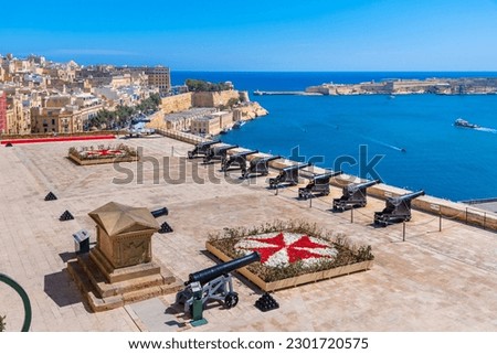 Upper Baraka garden and with the decorative stone arches, Valleta, Malta. Royalty-Free Stock Photo #2301720575