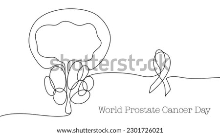 Prostate cancer. Male disease. World Prostate Cancer Awareness Day. One line drawing for different uses. Vector illustration.