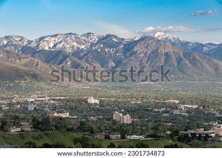 View of the snow capped mountains surrounding Salt Lake City