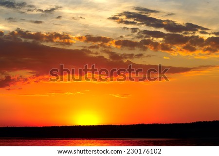 Bright picture.Beautiful landscape with sunset 