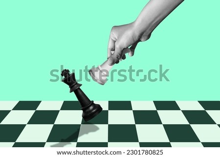 Check mate. hand of businessman moving chess figure Trendy 3d collage in magazine style. Contemporary art. Modern design Royalty-Free Stock Photo #2301780825