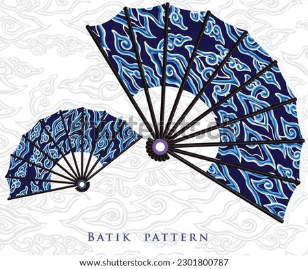 hand fan vector with batik pattern, Indonesian archipelago motif