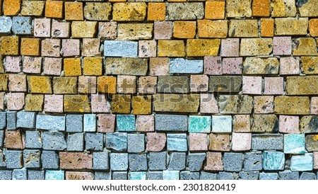 Close-up view of beautiful colorful decorative mosaic tiles. Abstract background for design.
