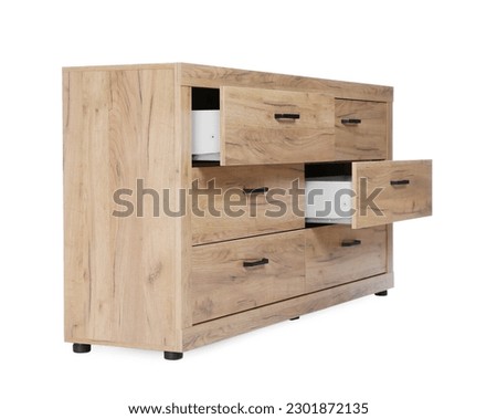 New wooden chest of drawers isolated on white Royalty-Free Stock Photo #2301872135