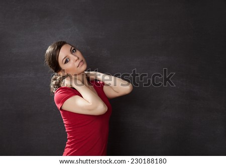 Woman thinking blackboard/chalkboard concept