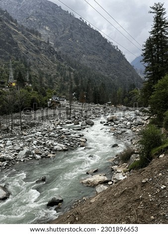 Scenic view of Beautiful River Parvati Valley in Kasol, Himachal Pradesh, India, 