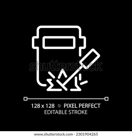Welding pixel perfect white linear icon for dark theme. Railway track maintenance. Railcar repair. Manufacturing engineering. Thin line illustration. Isolated symbol for night mode. Editable stroke