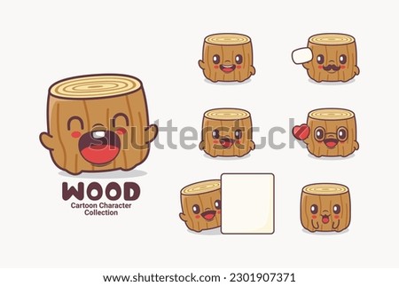 wood cartoon. vector illustration with different expressions