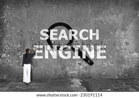 businesswoman drawing search engine on the wall
