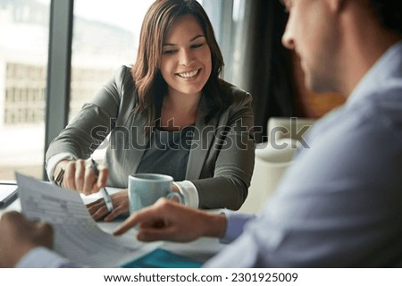 Documents, meeting and business people planning on spreadsheet, data analysis and statistics report for budget. Professional woman, accountant partner or clients for paperwork, profit or taxes advice Royalty-Free Stock Photo #2301925009