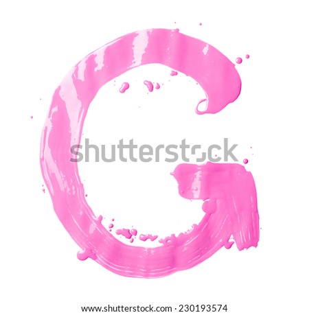 Letter G character hand drawn with the oil paint brush strokes, isolated over the white background
