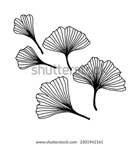 Black ink leaves, hand drawn elements on white background