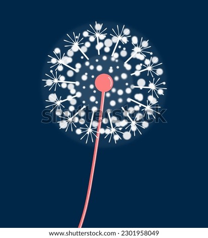 Bright summer dandelion pink and white vector illustration on dark blue background.  Floral cute background design with dandelion blowing plant. Summer love symbol design.Decorative floral abstract