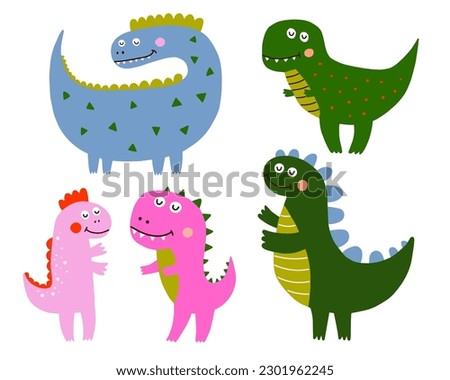 Dinosaurs set of vector illustrations. Cute colored dino.