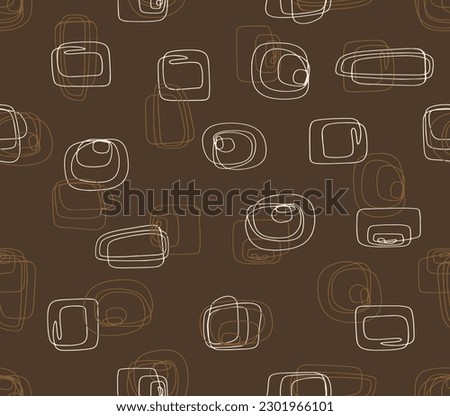 Abstract coffee Stroked Seamless Pattern with Hand drawn curved and wavy lines.