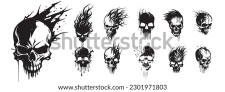 Human skulls black and white vector. Silhouette svg shapes of skulls illustration. Royalty-Free Stock Photo #2301971803