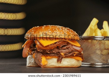 Roast Beef Cheese Burger Closeup picture