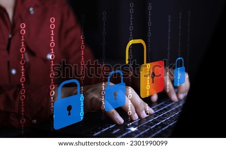 User entering screen using password and unlock system binary cyber security concept.