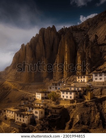 Dhankar Monastery is a hidden gem nestled in the lap of the Himalayas. This ancient monastery, perched atop a hill, offers breathtaking views of the surrounding mountains and valleys. Royalty-Free Stock Photo #2301994815