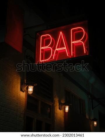 Bar neon sign at night in Williamsburg, Brooklyn, New York