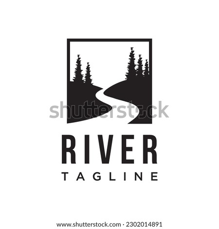 Logos of rivers, creeks, riverbanks and streams. River logo with combination of mountains and farmland with vector concept design. Royalty-Free Stock Photo #2302014891