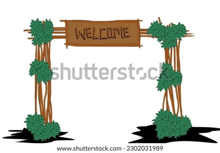 Vector illustration of forest animal gate and welcome visit in tourism