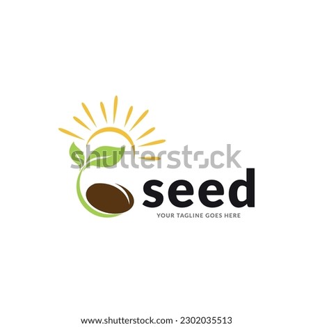 Growing seed logo design template. Fit for wheat farm, natural harvest, agronomy, rural country farming field Royalty-Free Stock Photo #2302035513